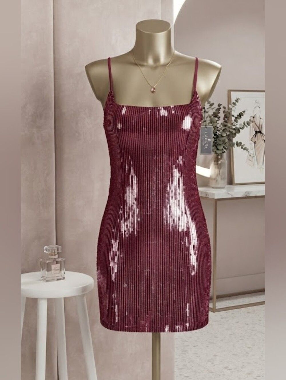 ♡♡♡ Red Sequin Bodycon Backless Party Dress Clubwear  Sz S, M